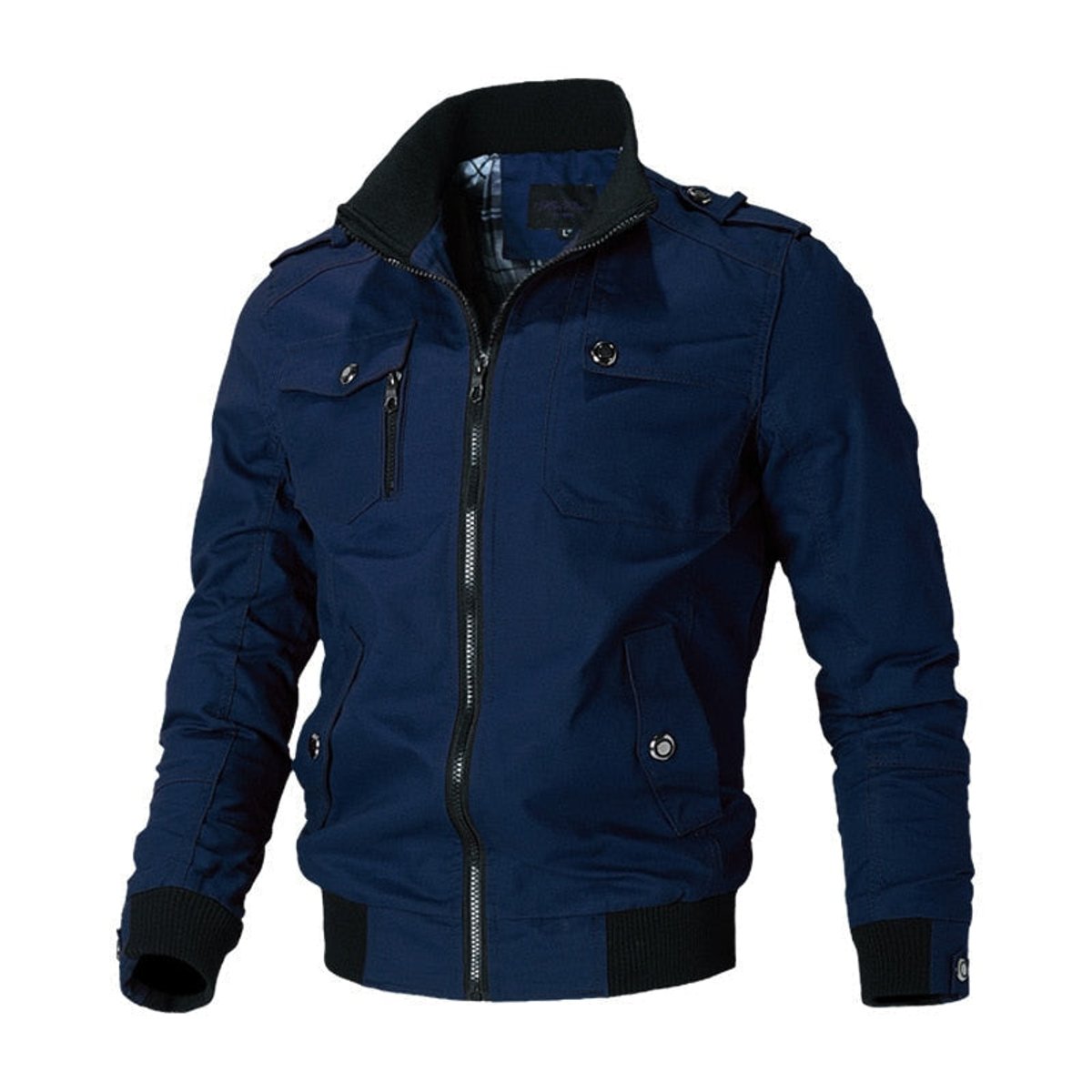 Men's Military-Style Full-Zip Bomber Jacket – Blue