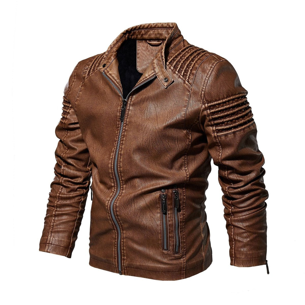 Men's Fleece-Backed Leather-Look Moto Jacket – view 1