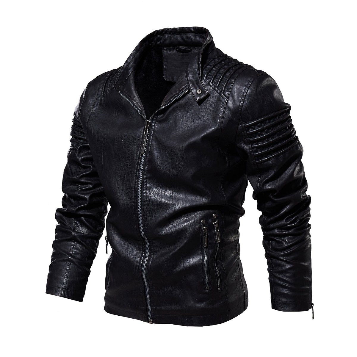 Men's Fleece-Backed Leather-Look Moto Jacket – view 3