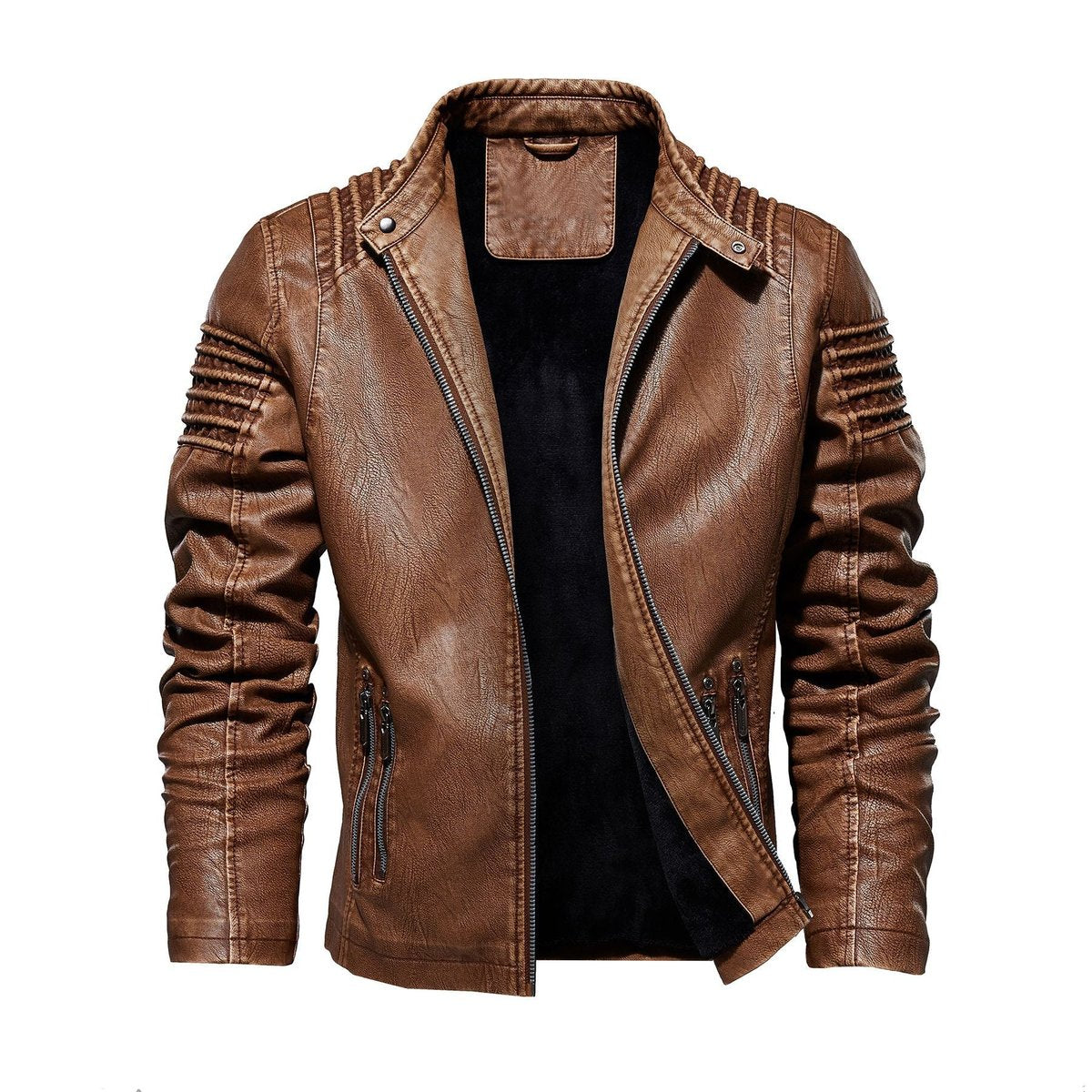 Men's Fleece-Backed Leather-Look Moto Jacket – view 4