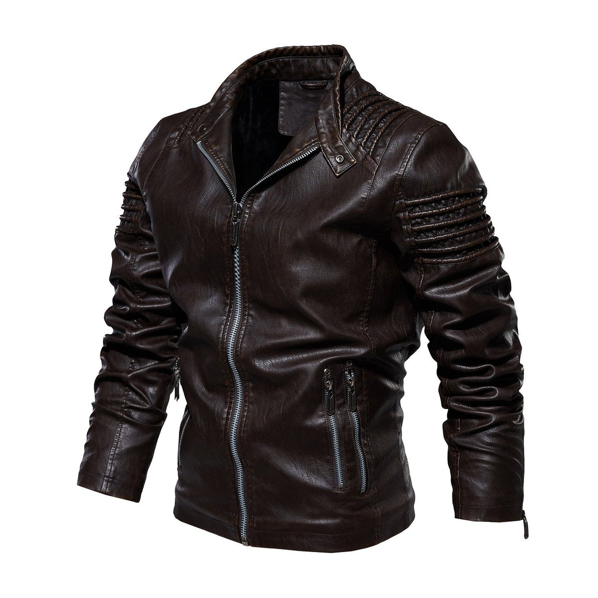 Men's Fleece-Backed Leather-Look Moto Jacket – view 5