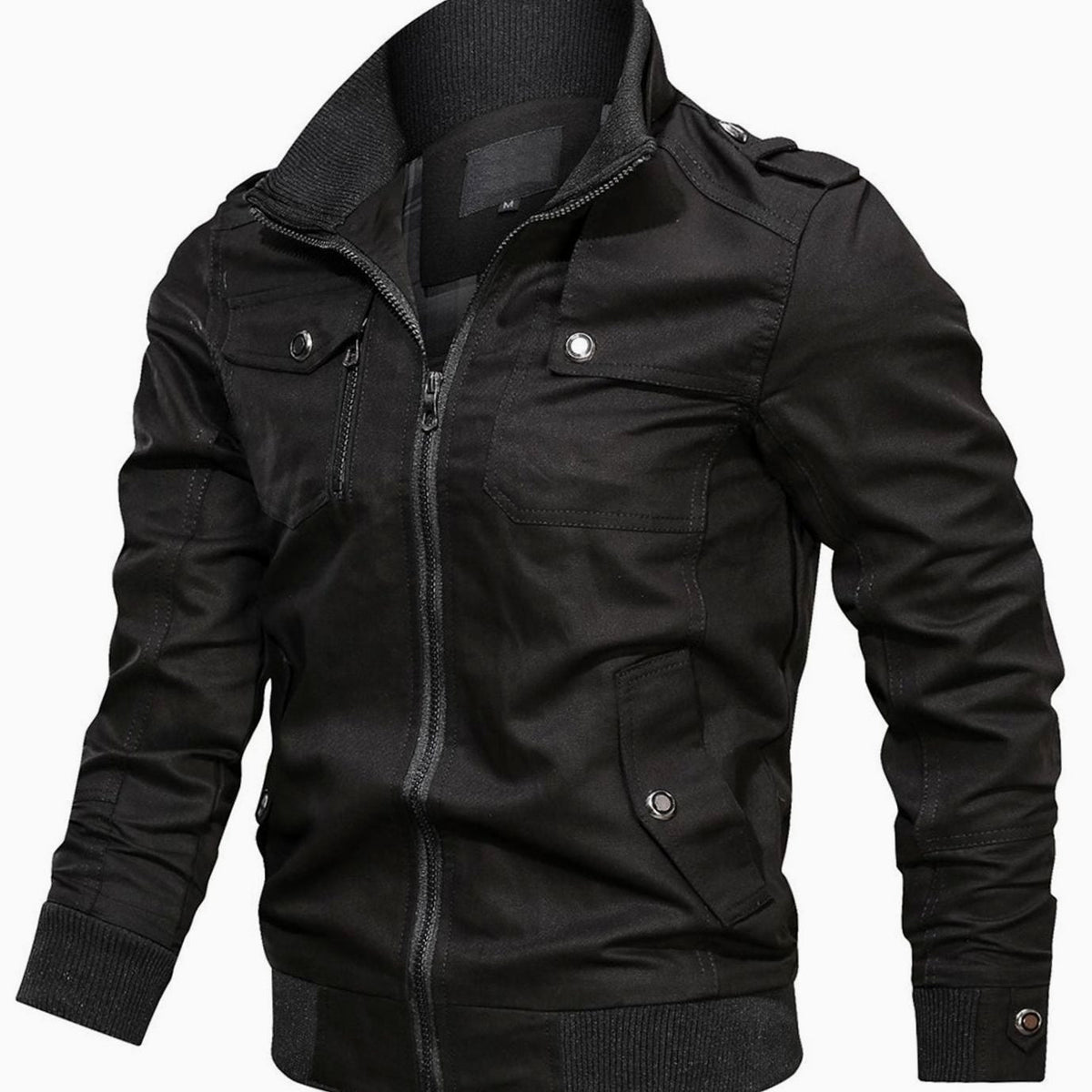 Men's Military-Style Bomber Jacket for Winter – Black