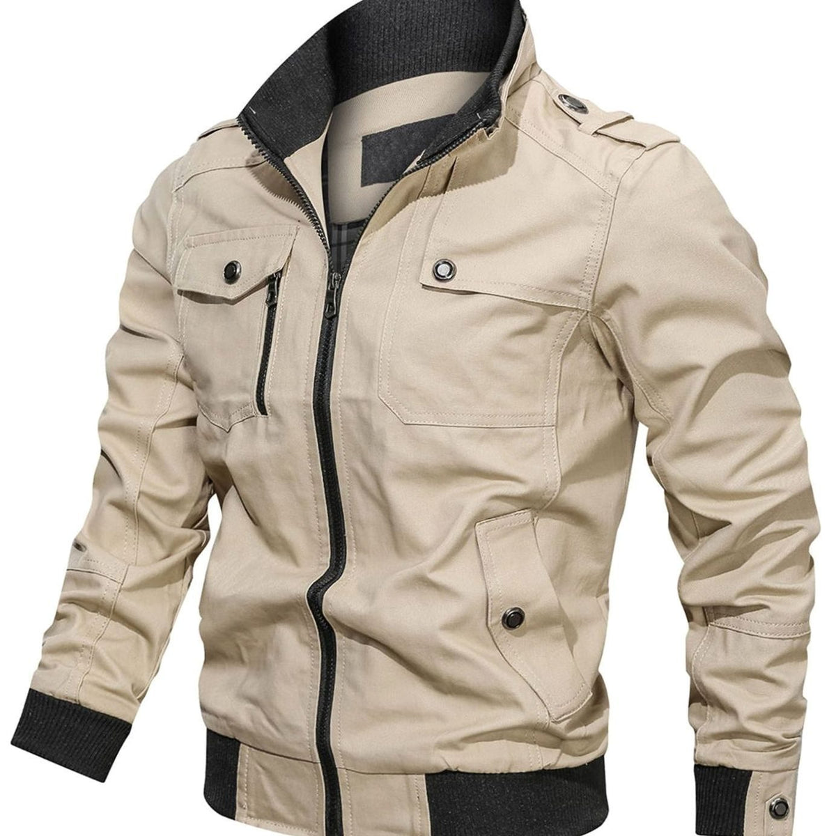 Men's Military-Style Bomber Jacket for Winter – Light Khaki