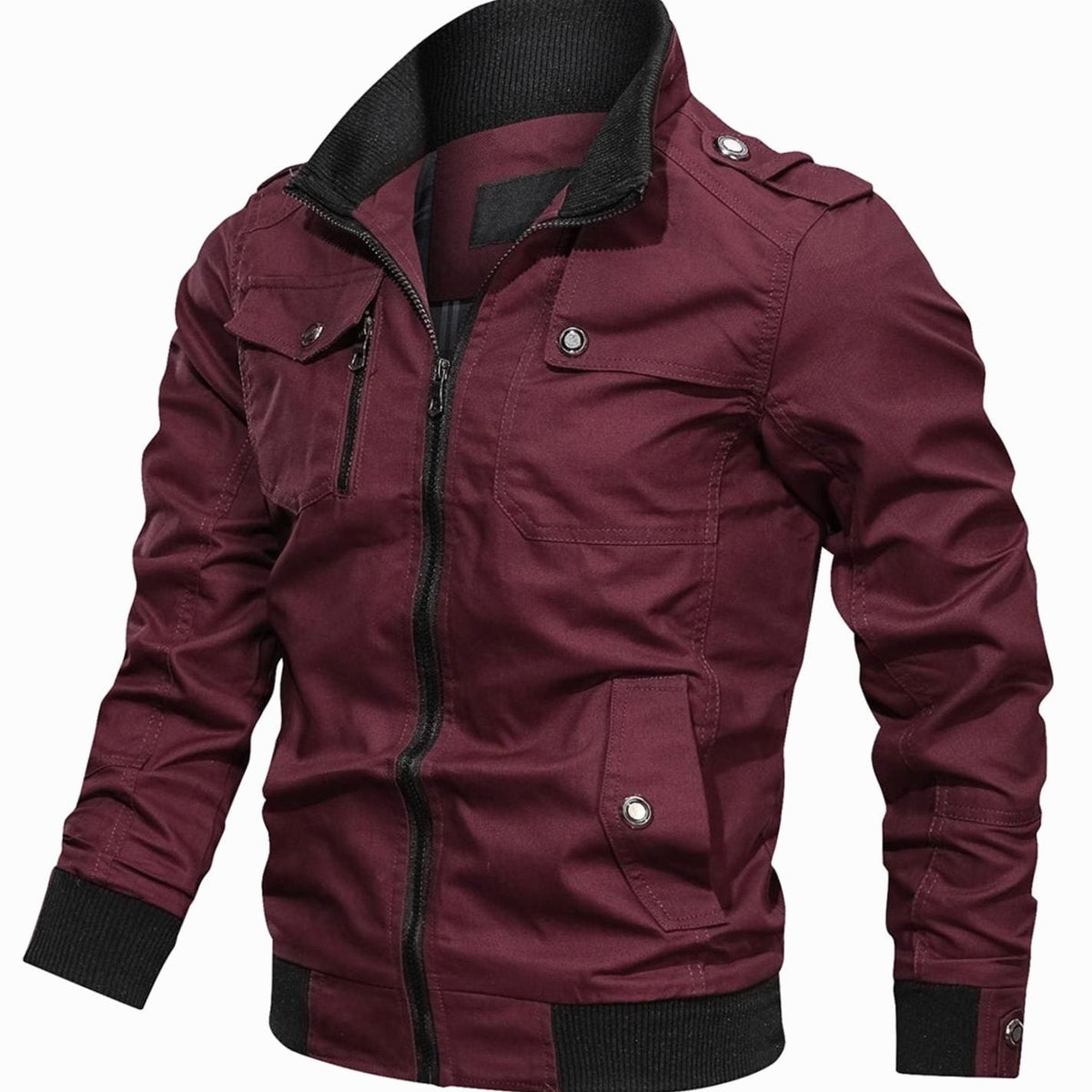 Men's Military-Style Bomber Jacket for Winter – Burgundy