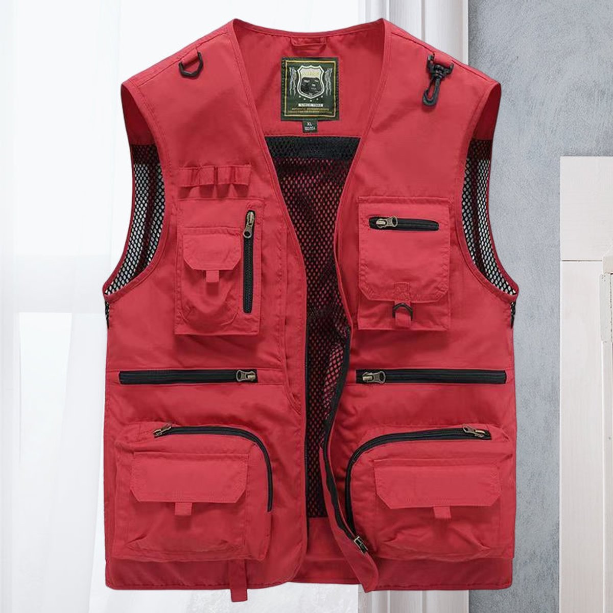 Men's Multi-Pocket Full-Zip Outdoor Utility Vest – Red