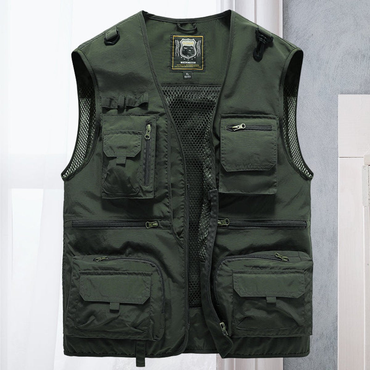 Men's Multi-Pocket Full-Zip Outdoor Utility Vest – Army Green