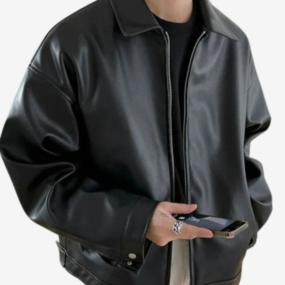 Men's Relaxed-Fit Leather-Look Bomber Jacket – view 2