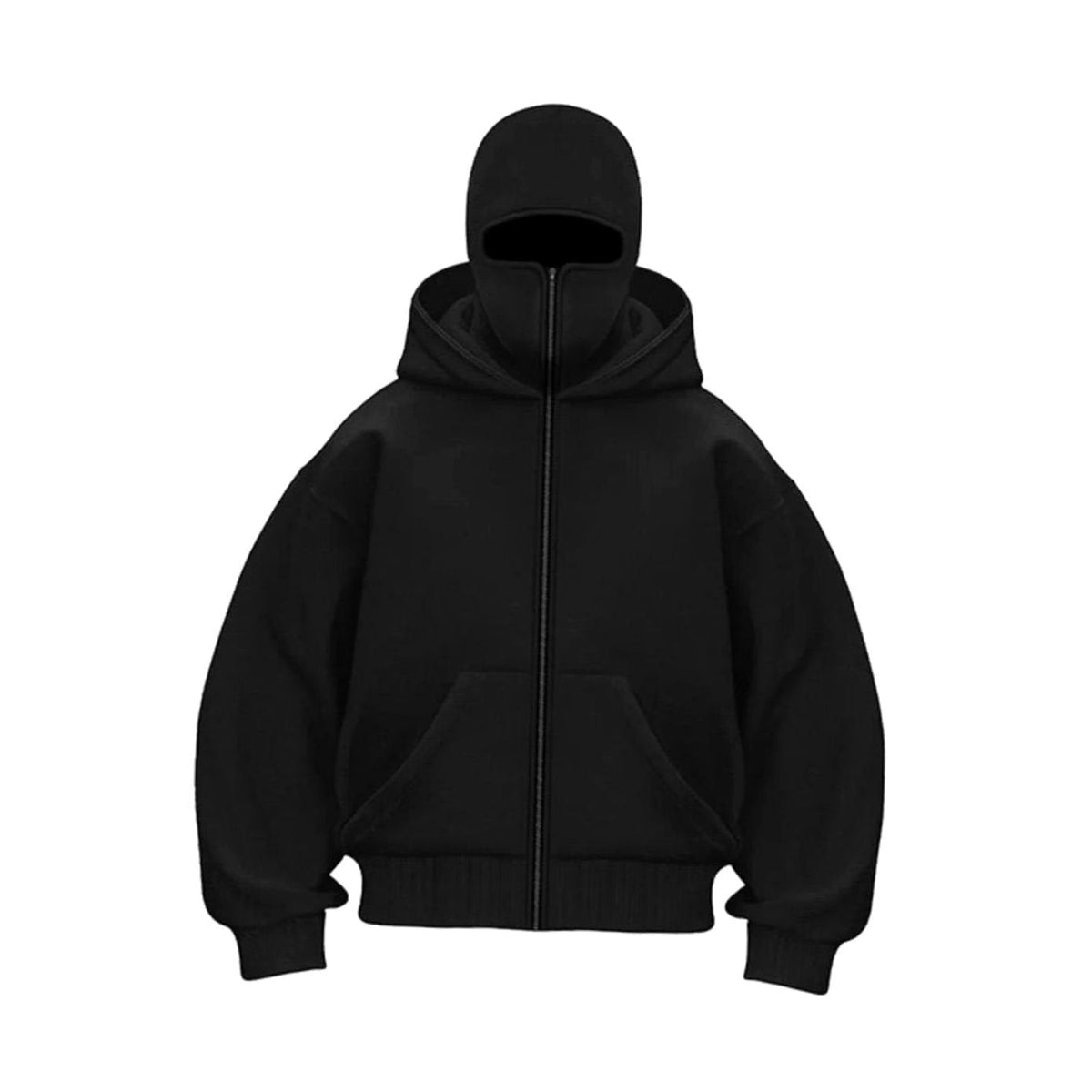 Men's Loose-Fit Zip-Front Balaclava Hoodie Jacket – Black