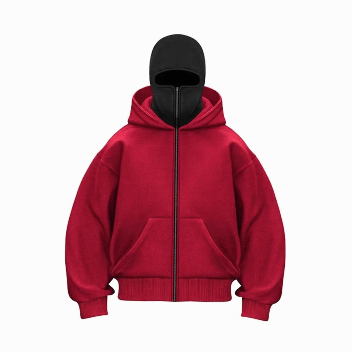 Men's Loose-Fit Zip-Front Balaclava Hoodie Jacket – Red