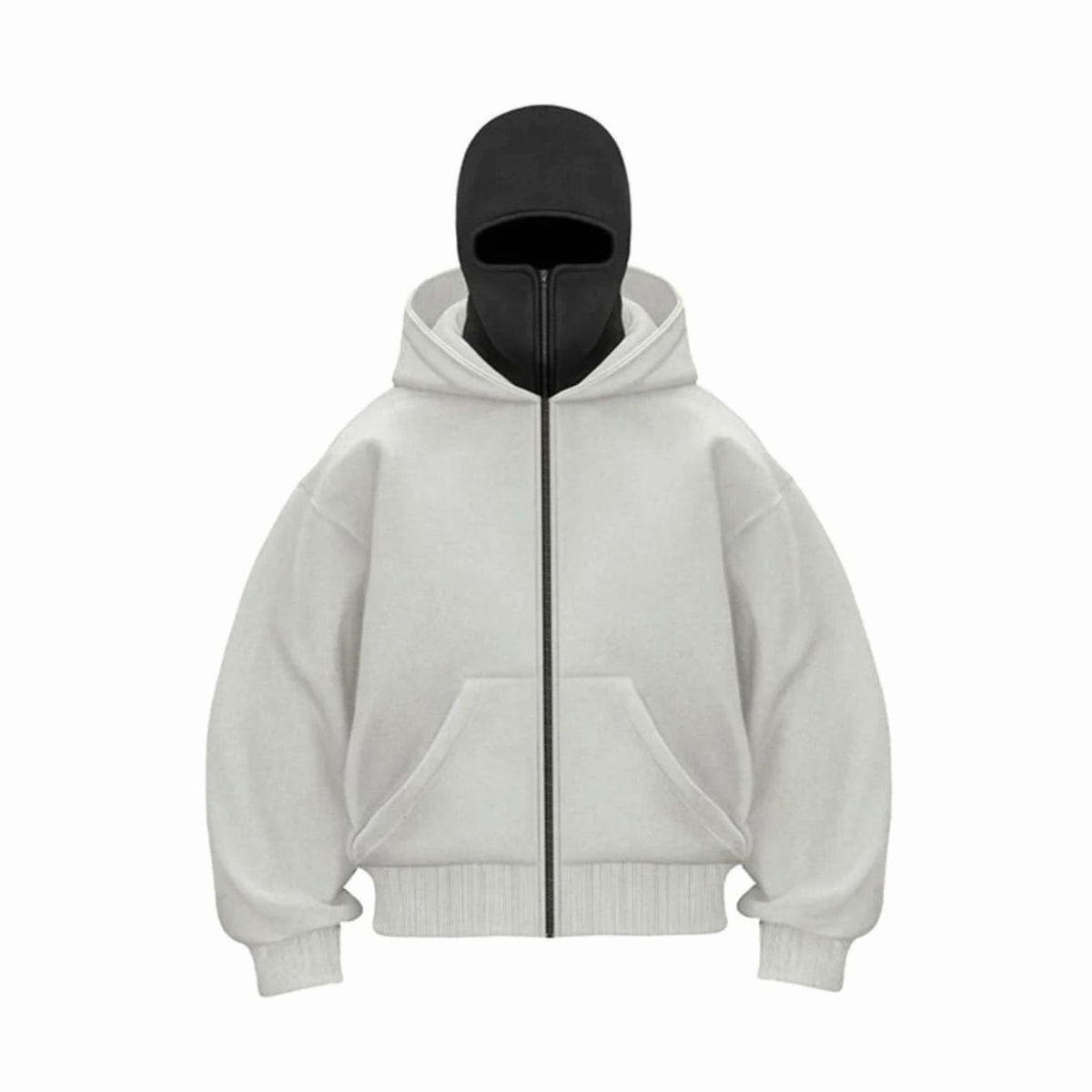 Men's Loose-Fit Zip-Front Balaclava Hoodie Jacket – Gray