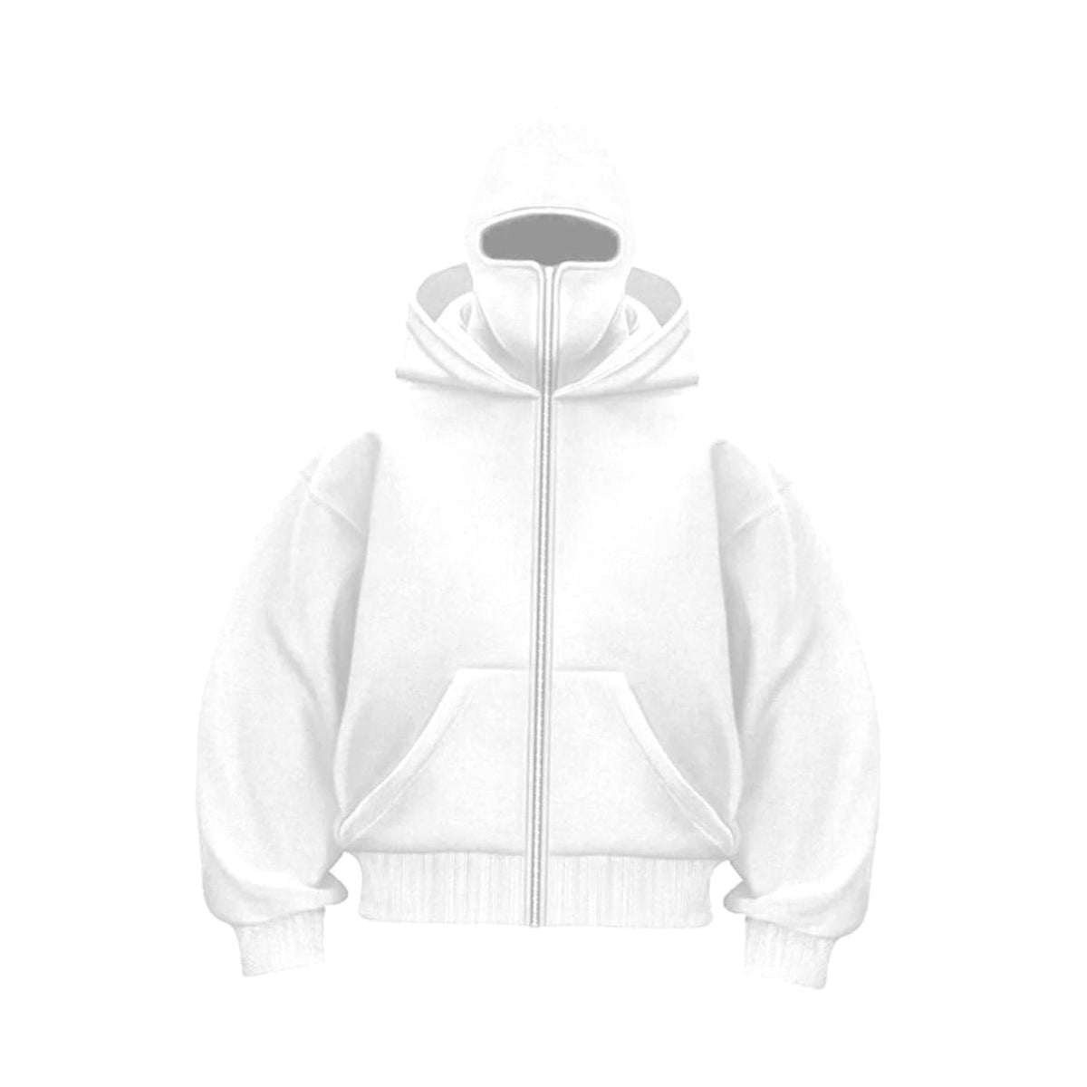 Men's Loose-Fit Zip-Front Balaclava Hoodie Jacket – White