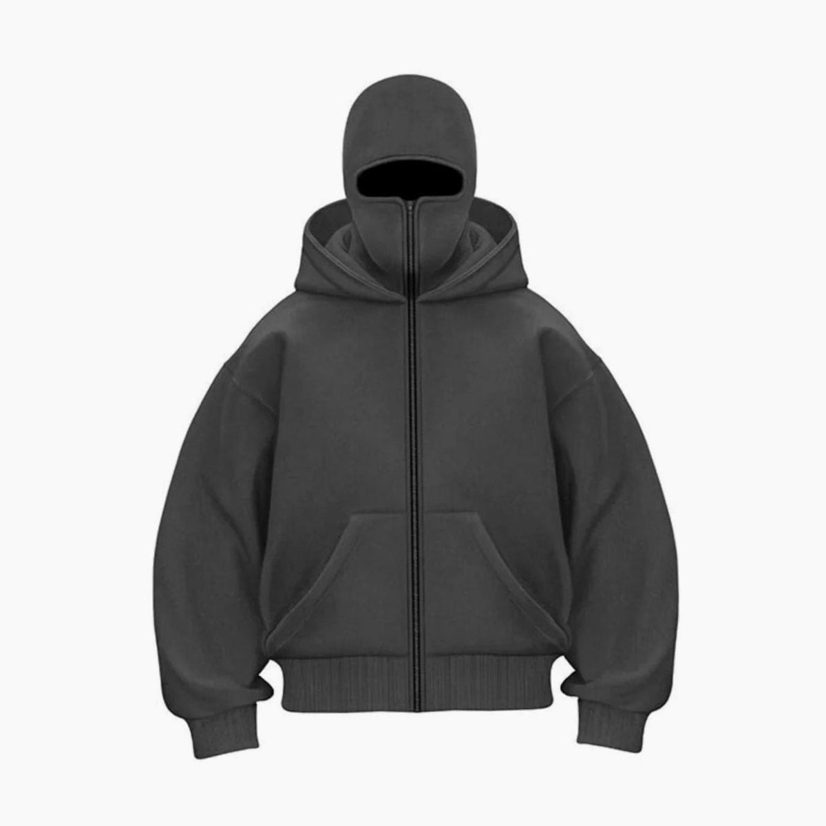 Men's Loose-Fit Zip-Front Balaclava Hoodie Jacket – Dark Gray