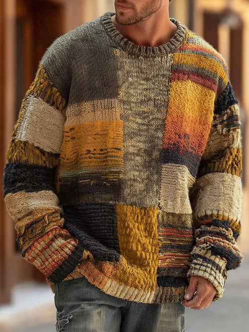 Men's Patchwork Colorblock Knit Pullover – Multicolor