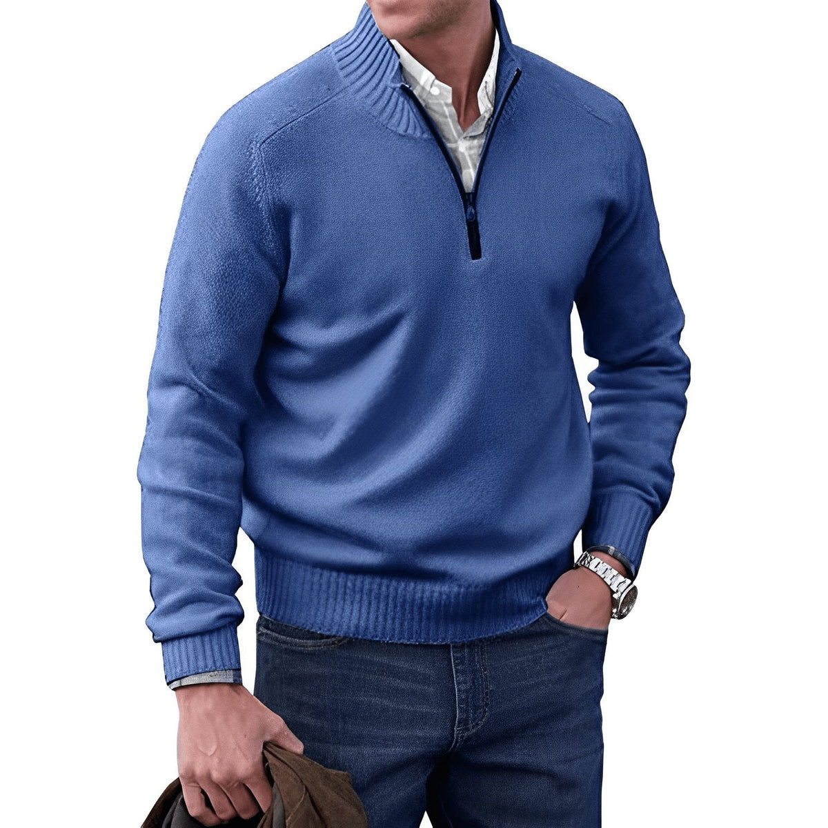 Men's Regular-Fit Quarter-Zip Raglan Knit Pullover for Weekends – view 10