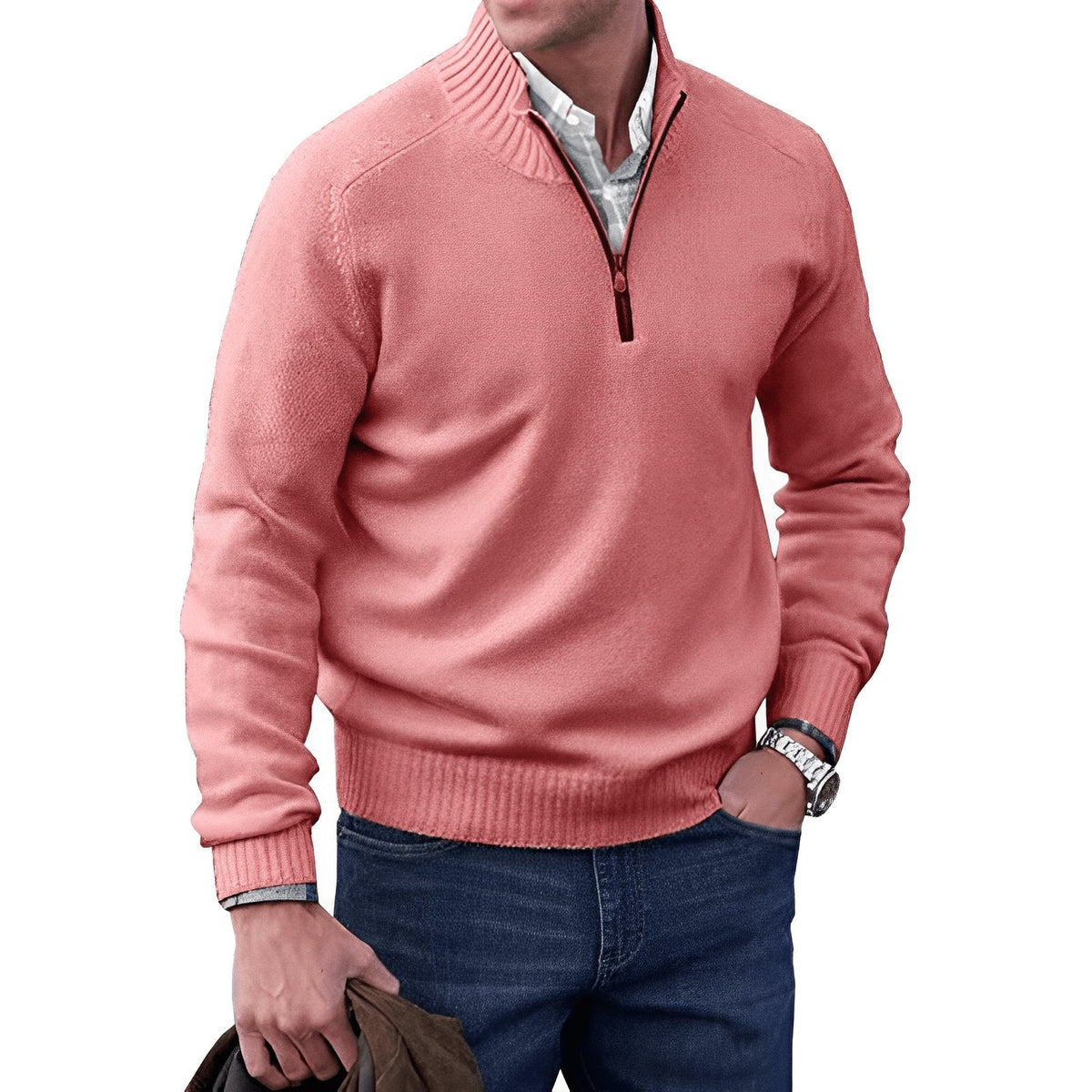 Men's Regular-Fit Quarter-Zip Raglan Knit Pullover for Weekends – Pink