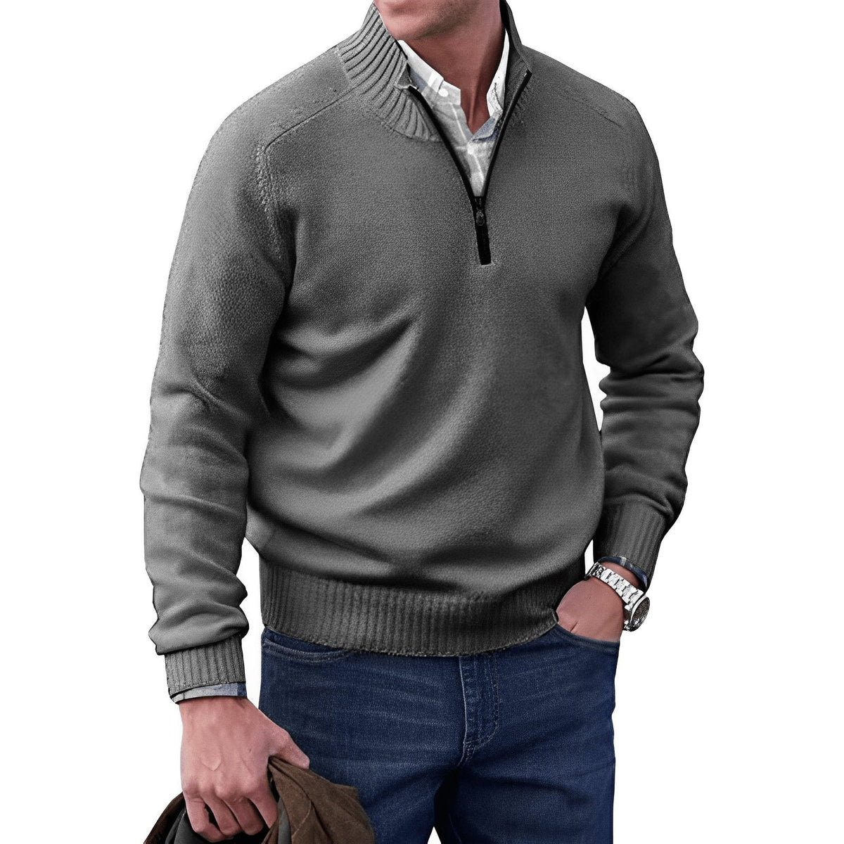 Men's Regular-Fit Quarter-Zip Raglan Knit Pullover for Weekends – view 7