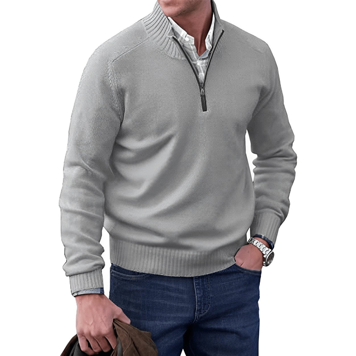 Men's Regular-Fit Quarter-Zip Raglan Knit Pullover for Weekends – view 8