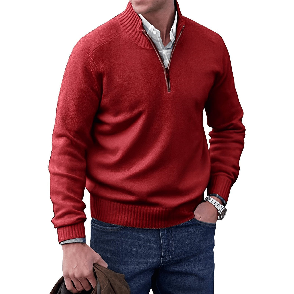 Men's Regular-Fit Quarter-Zip Raglan Knit Pullover for Weekends – view 9