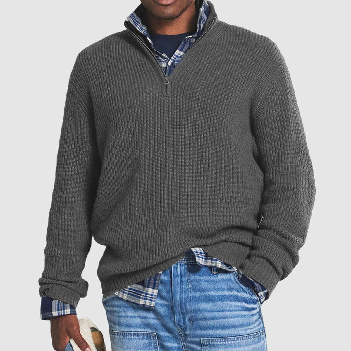 Men's Business Everyday Quarter-Zip Rib-Knit Pullover – Gray