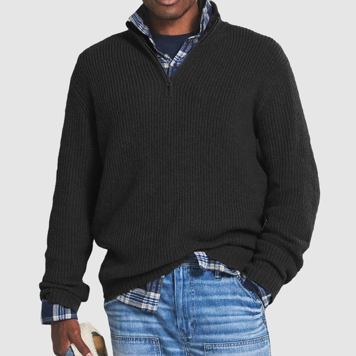 Men's Business Everyday Quarter-Zip Rib-Knit Pullover – Black