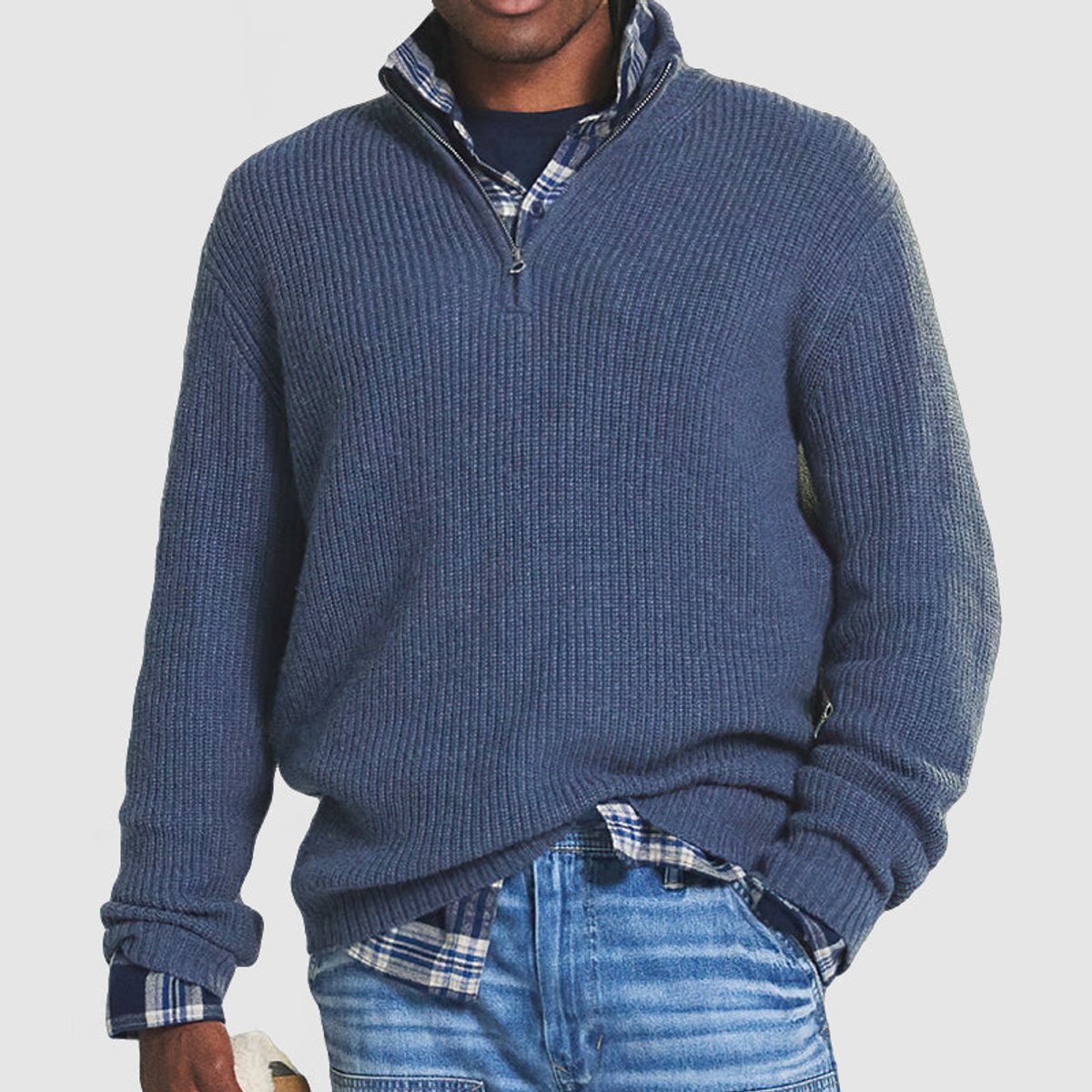 Men's Business Everyday Quarter-Zip Rib-Knit Pullover – Blue