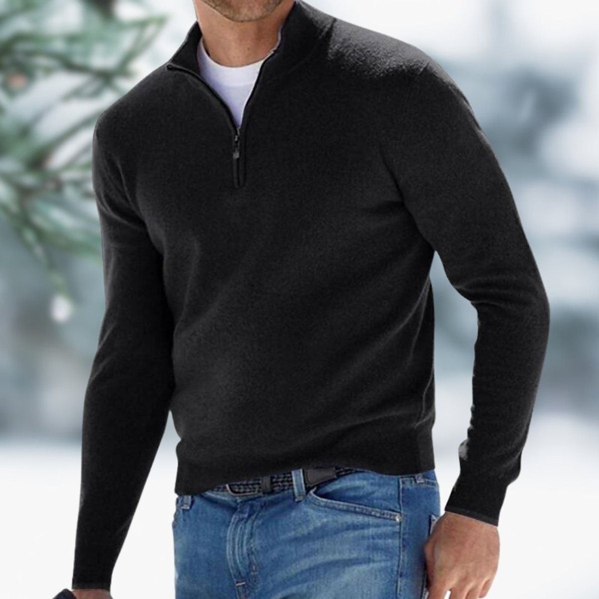 Men's Quarter-Zip Plush Knit Sweater – Black