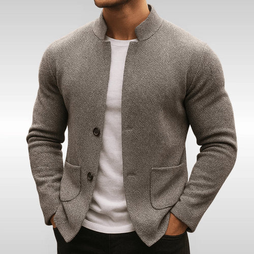 Men's Padded Mandarin-Collar Blazer Jacket – Gray