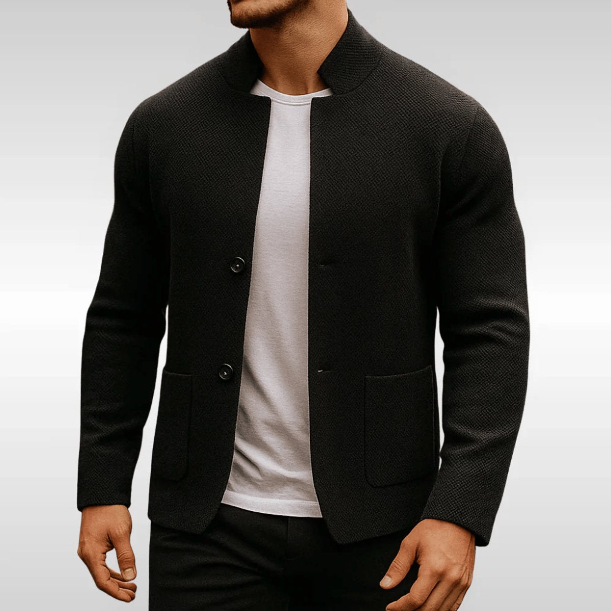 Men's Padded Mandarin-Collar Blazer Jacket – Black