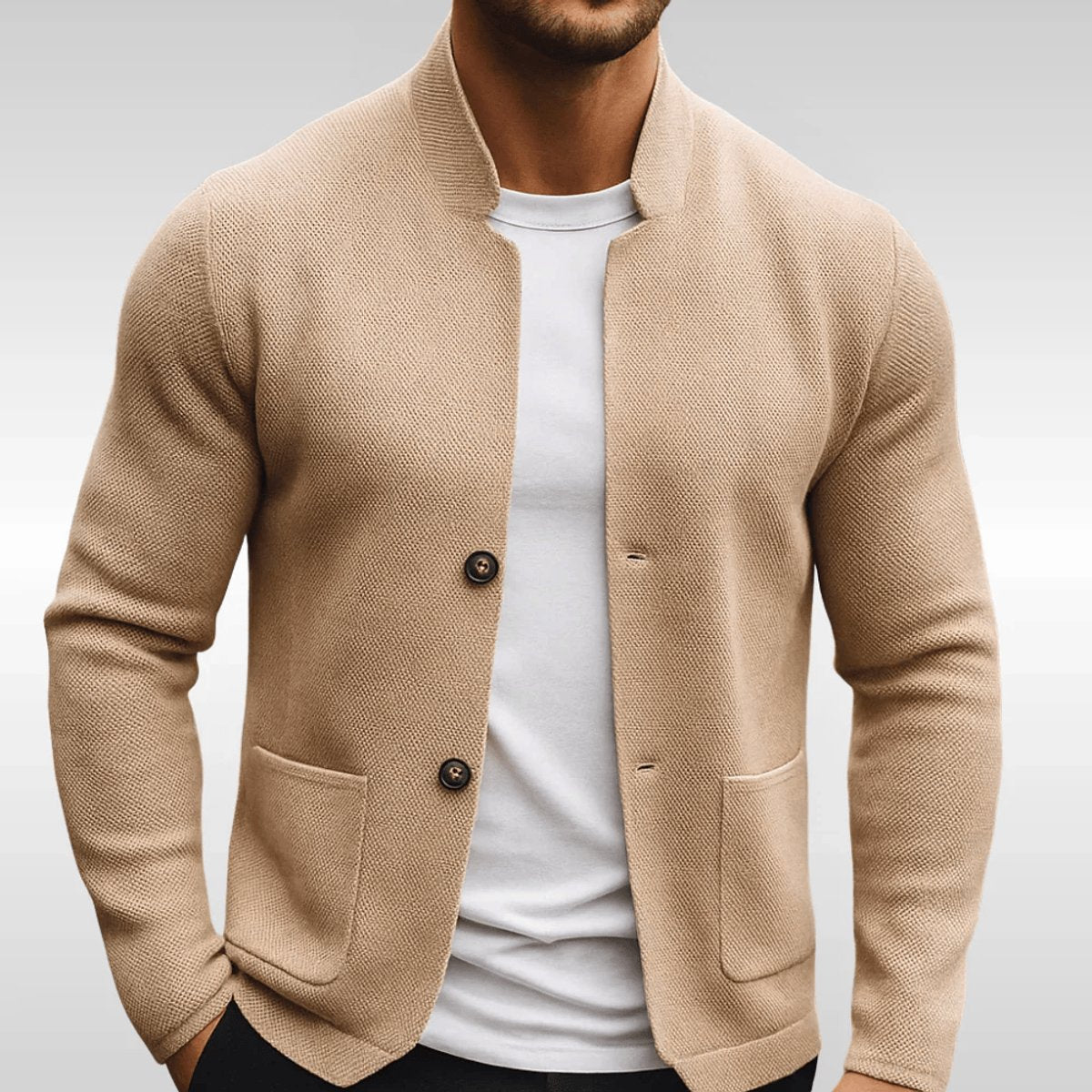 Men's Padded Mandarin-Collar Blazer Jacket – Beige