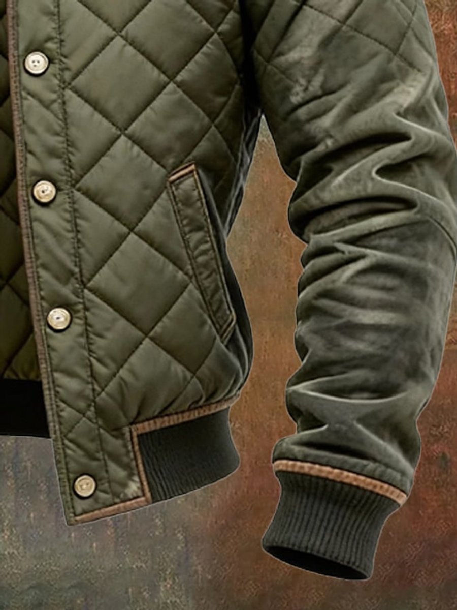 Men's Padded Jacket Stand Collar Snap Bomber with Button – view 3