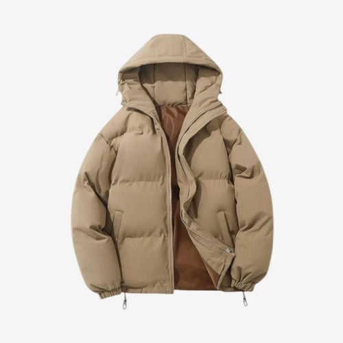 Men's Padded Full-Zip Hood-Detail Puffer Jacket – Khaki