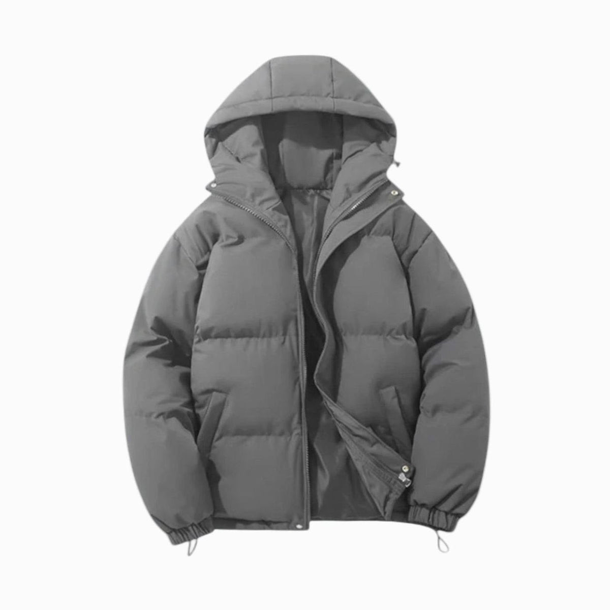 Men's Padded Full-Zip Hood-Detail Puffer Jacket – Gray