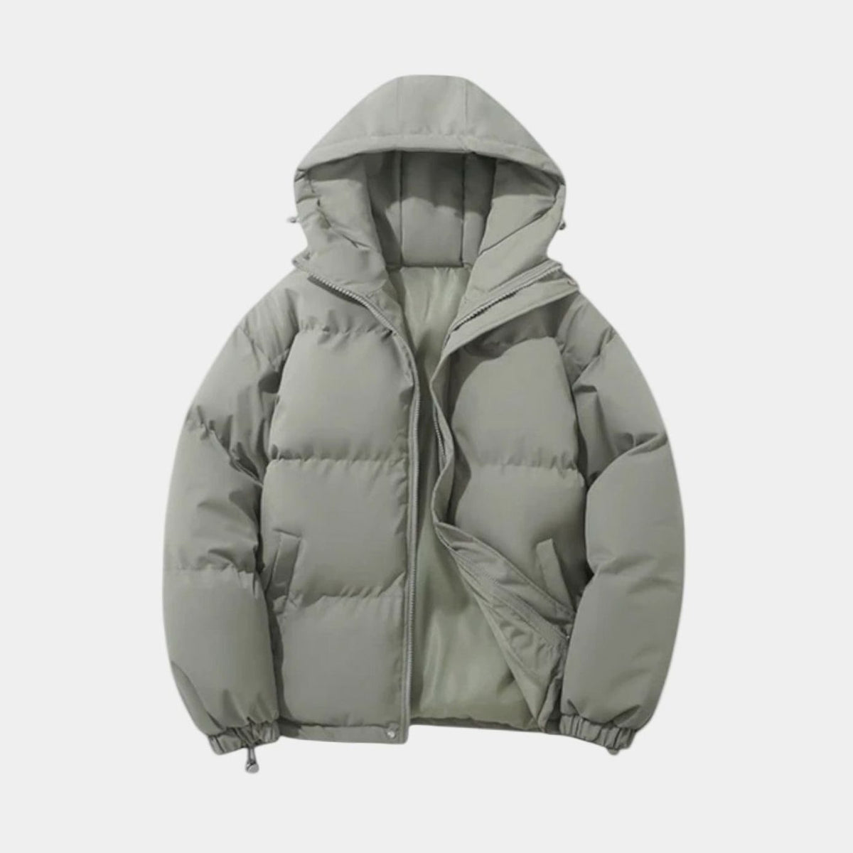 Men's Padded Full-Zip Hood-Detail Puffer Jacket – Gray Green