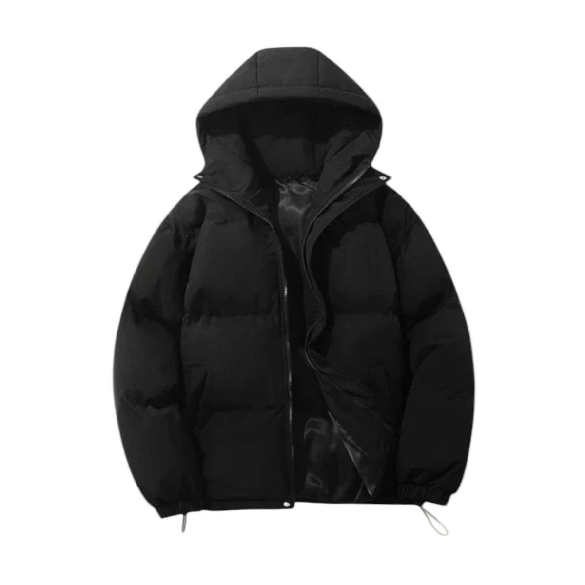 Men's Padded Full-Zip Hood-Detail Puffer Jacket – Black