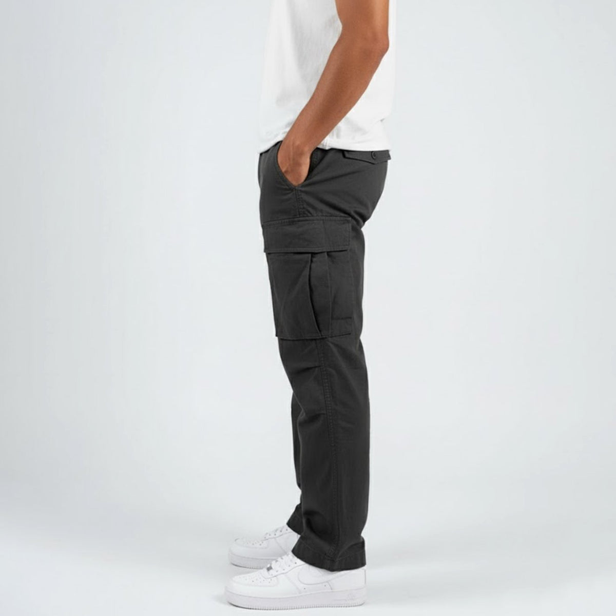 Men's Streetwear Easy-Fit Cargo Pants – Black