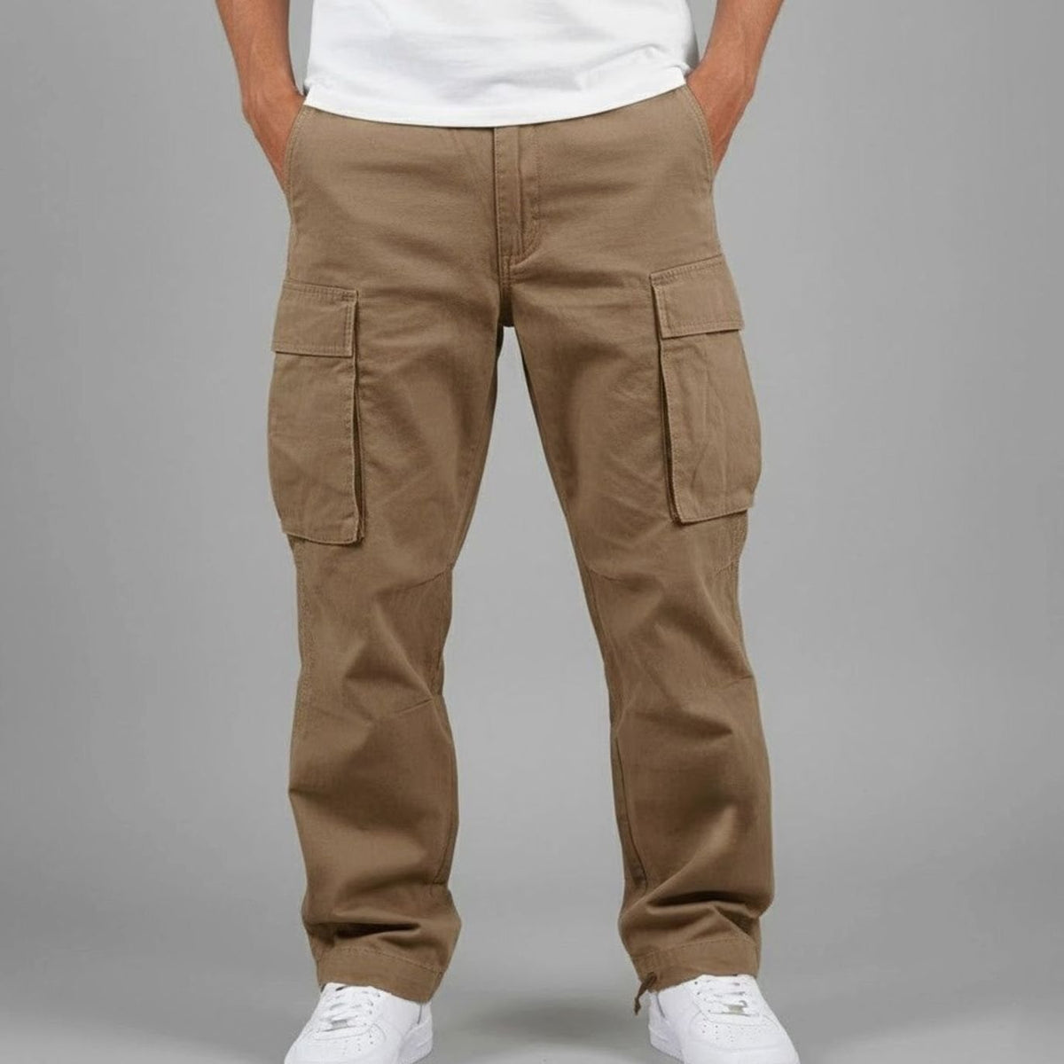 Men's Streetwear Easy-Fit Cargo Pants – Brown