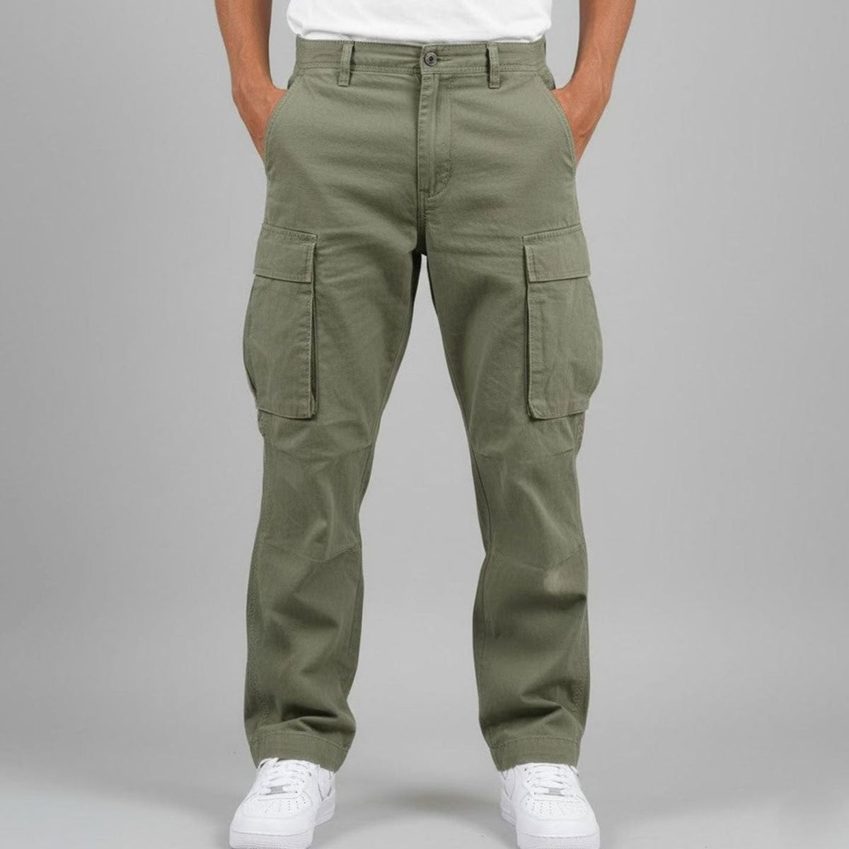 Men's Streetwear Easy-Fit Cargo Pants – Dark Green