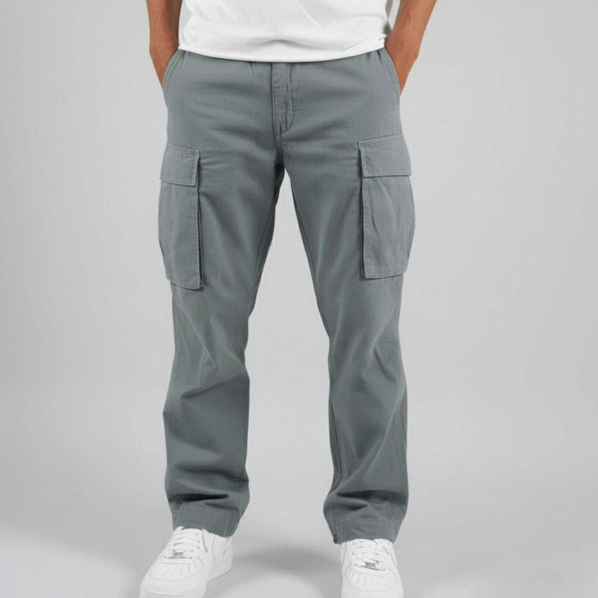 Men's Streetwear Easy-Fit Cargo Pants – Gray