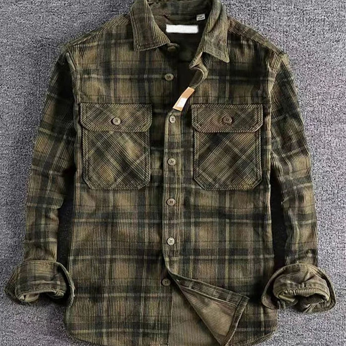 Men's Easy-Fit Plaid Cord Flannel Shirt – Green