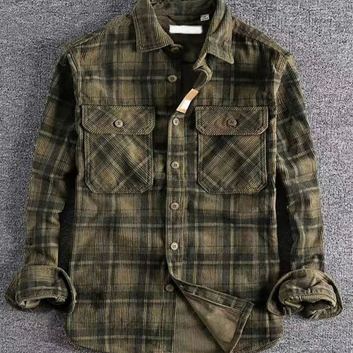 Men's Easy-Fit Plaid Cord Flannel Shirt – Green