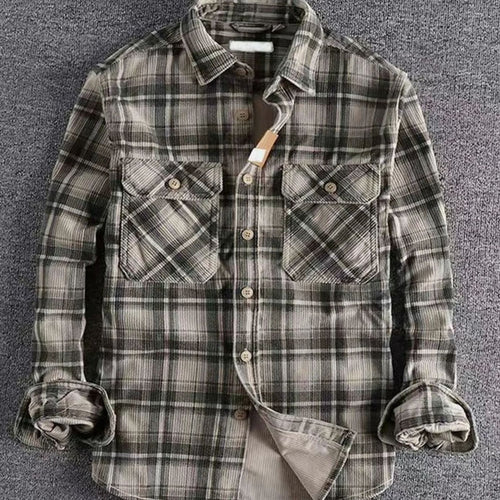 Men's Easy-Fit Plaid Cord Flannel Shirt – Dark Gray