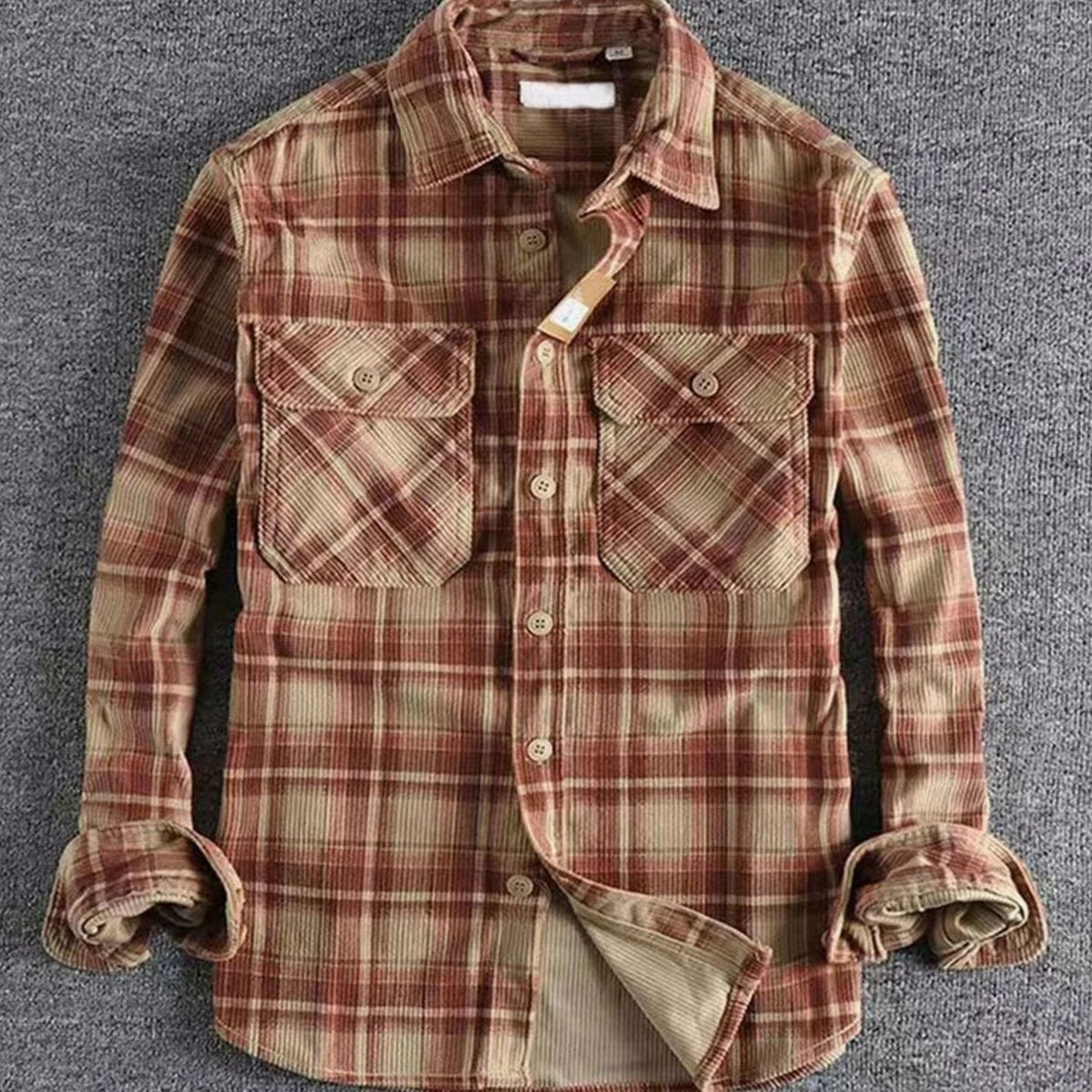 Men's Easy-Fit Plaid Cord Flannel Shirt – Red