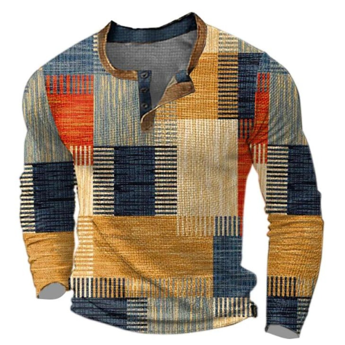 Men's Retro Colorblock Henley Knit Pullover – Orange