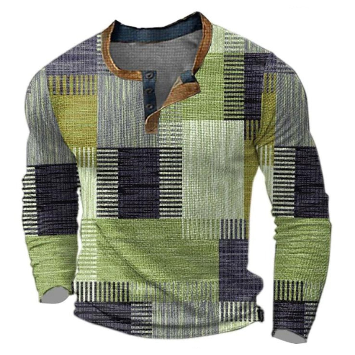 Men's Retro Colorblock Henley Knit Pullover – Green