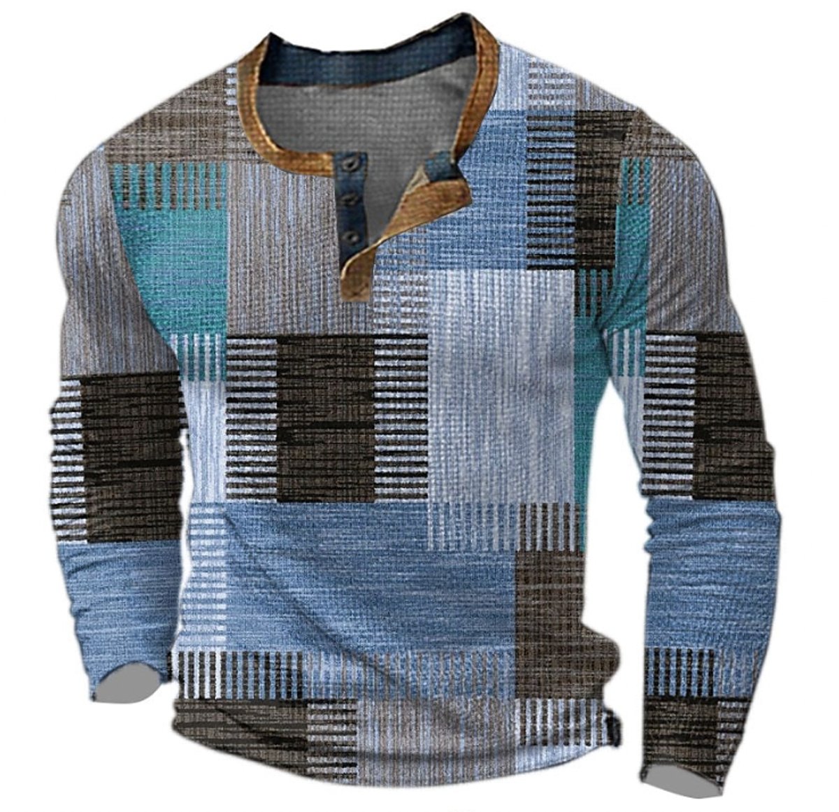 Men's Retro Colorblock Henley Knit Pullover – Blue