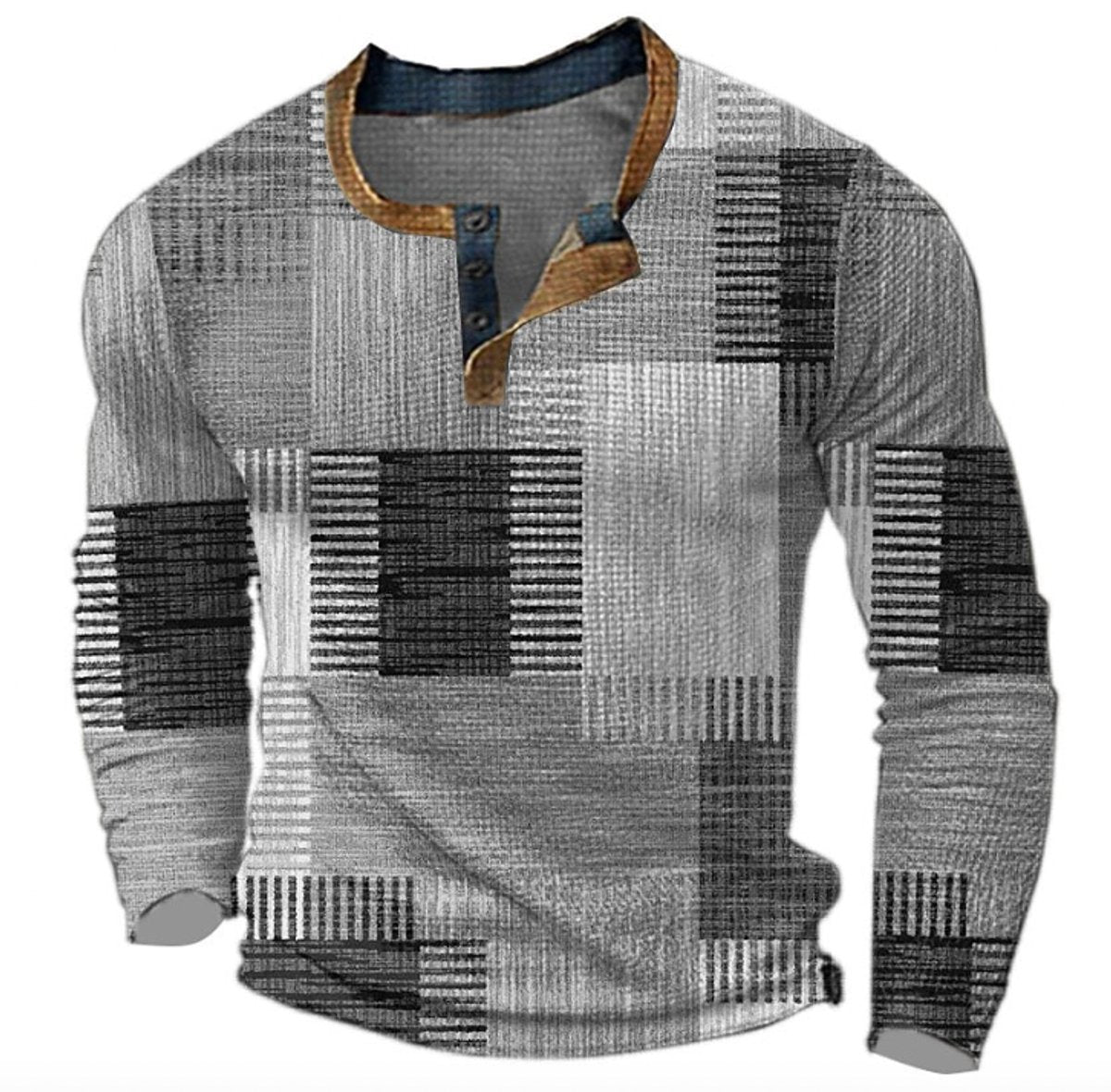 Men's Retro Colorblock Henley Knit Pullover – Gray