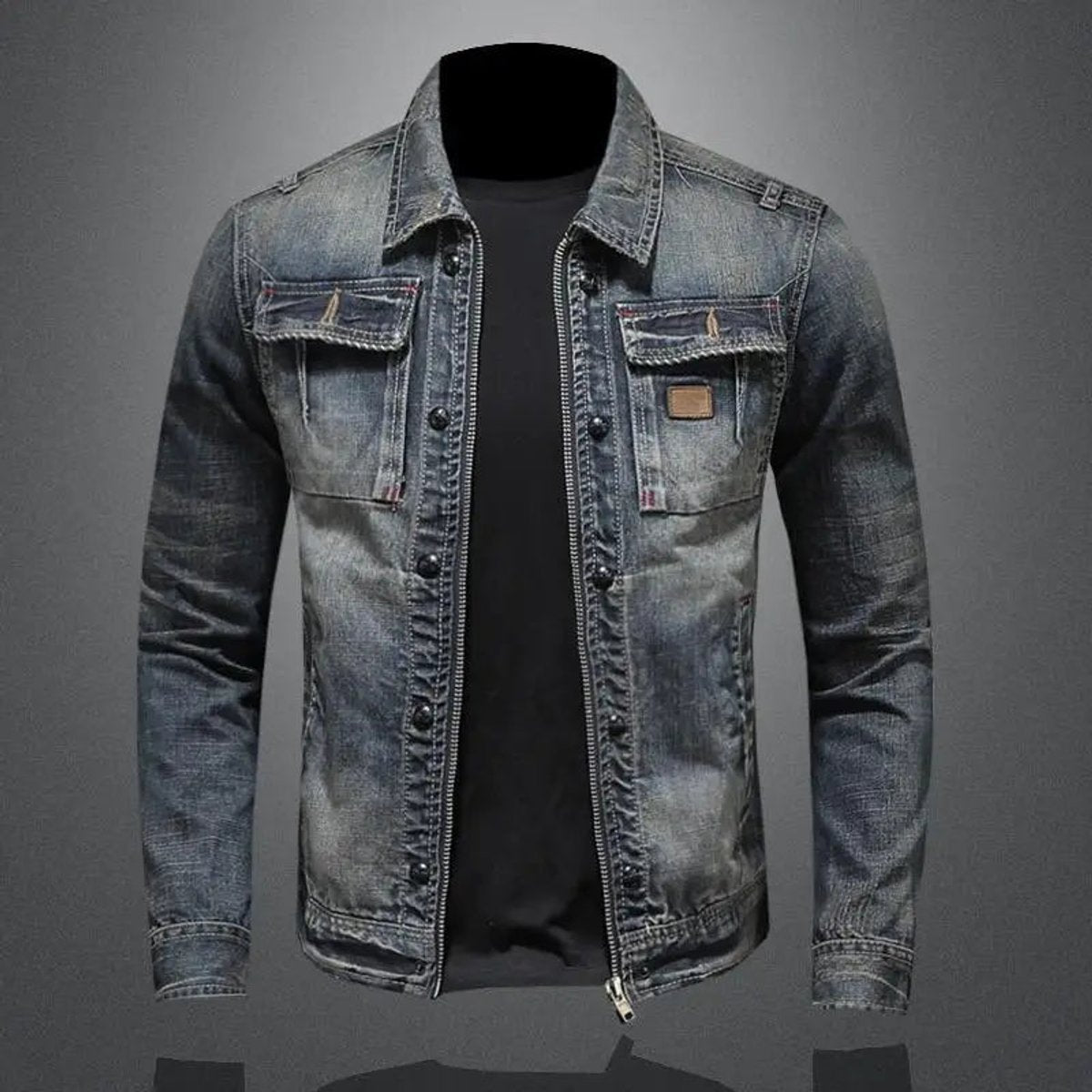 Men's Retro Washed Denim Jacket for Everyday Wear – M