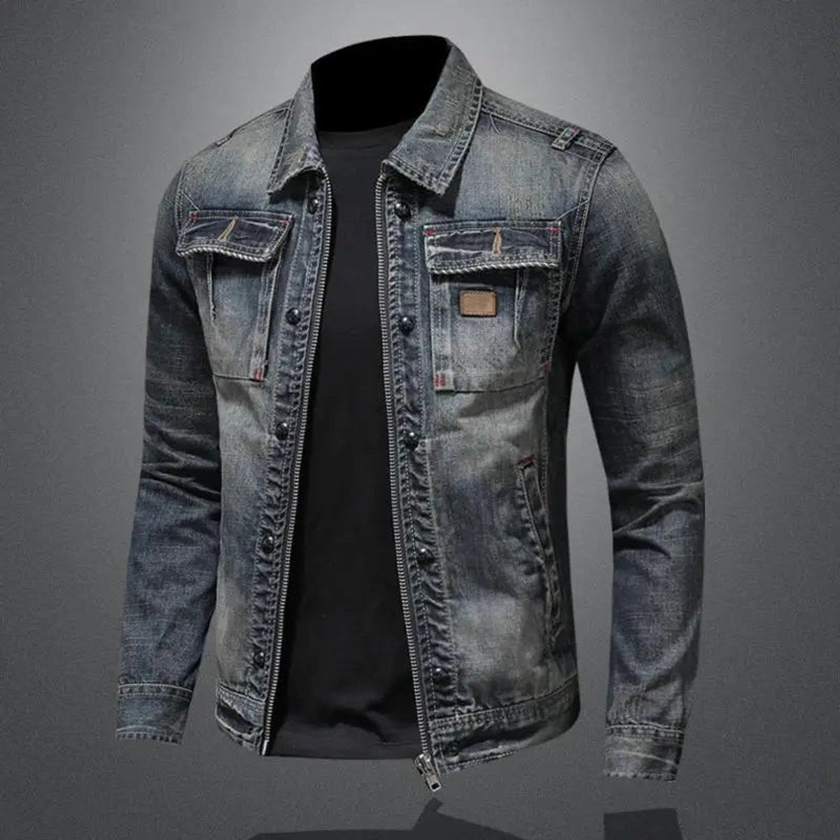 Men's Retro Washed Denim Jacket for Everyday Wear – view 3