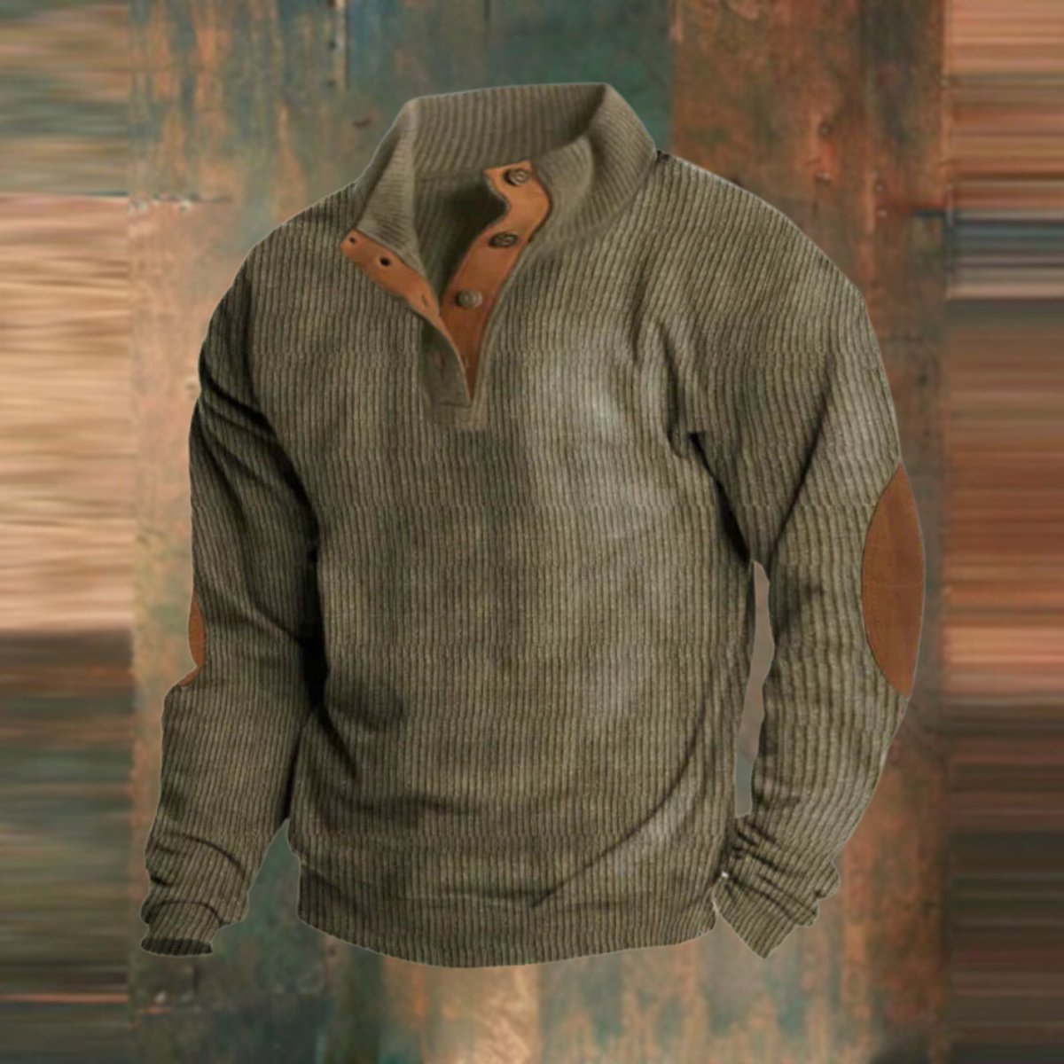 Men's Rib-Knit Henley Pullover – Green