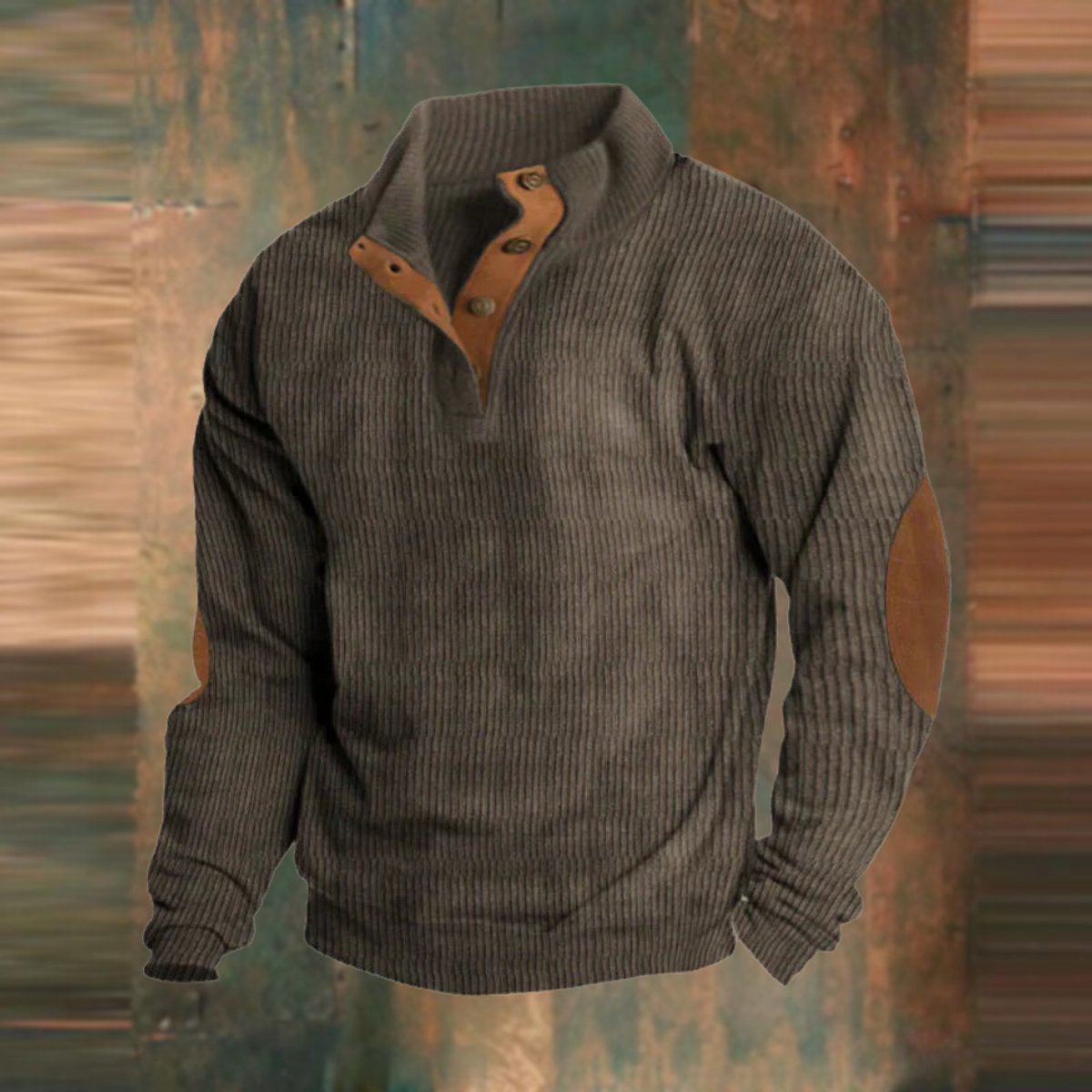 Men's Rib-Knit Henley Pullover – Brown